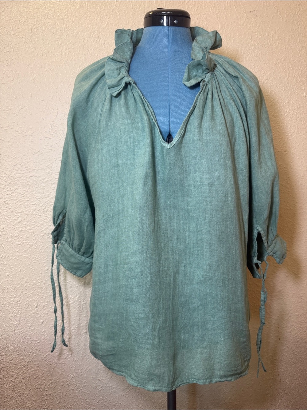 Meo Meli Relaxed Sage Green Peasant Top - Women's Linen Blend